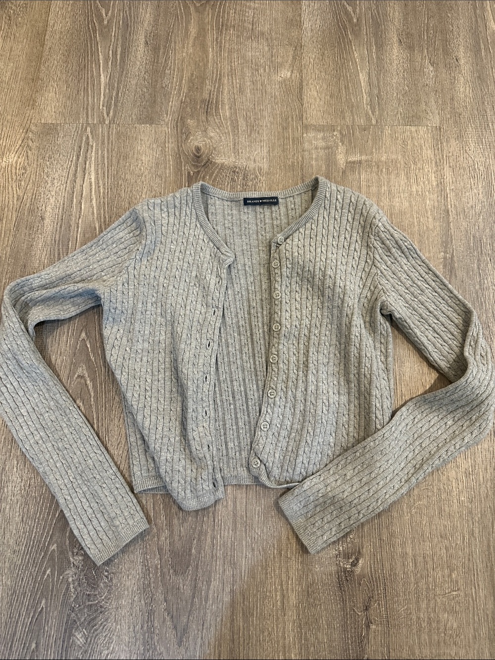 Brandy Melville Gray Cable Knit Button-Front Cardigan